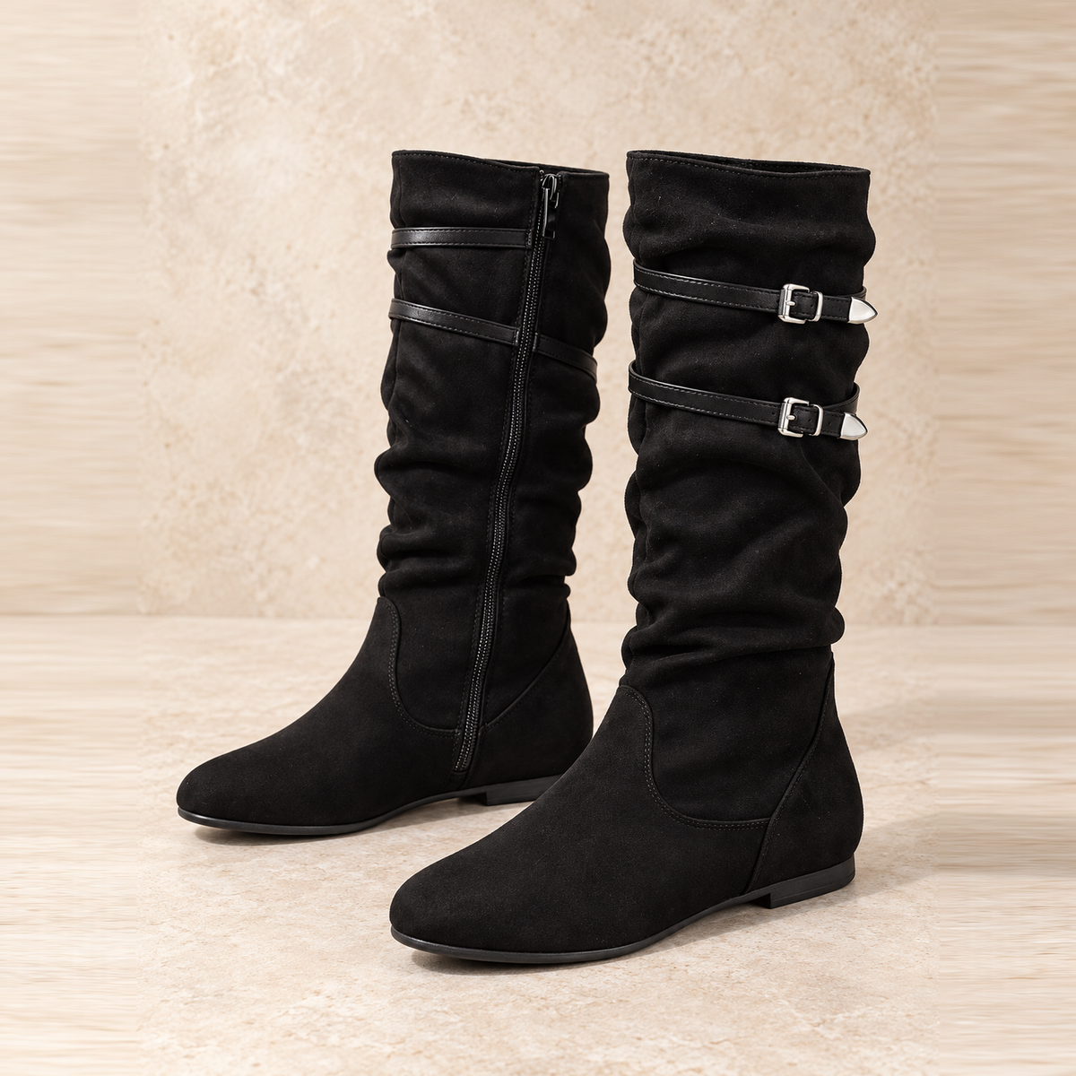 Bottes en suède à tige plissée — Solène