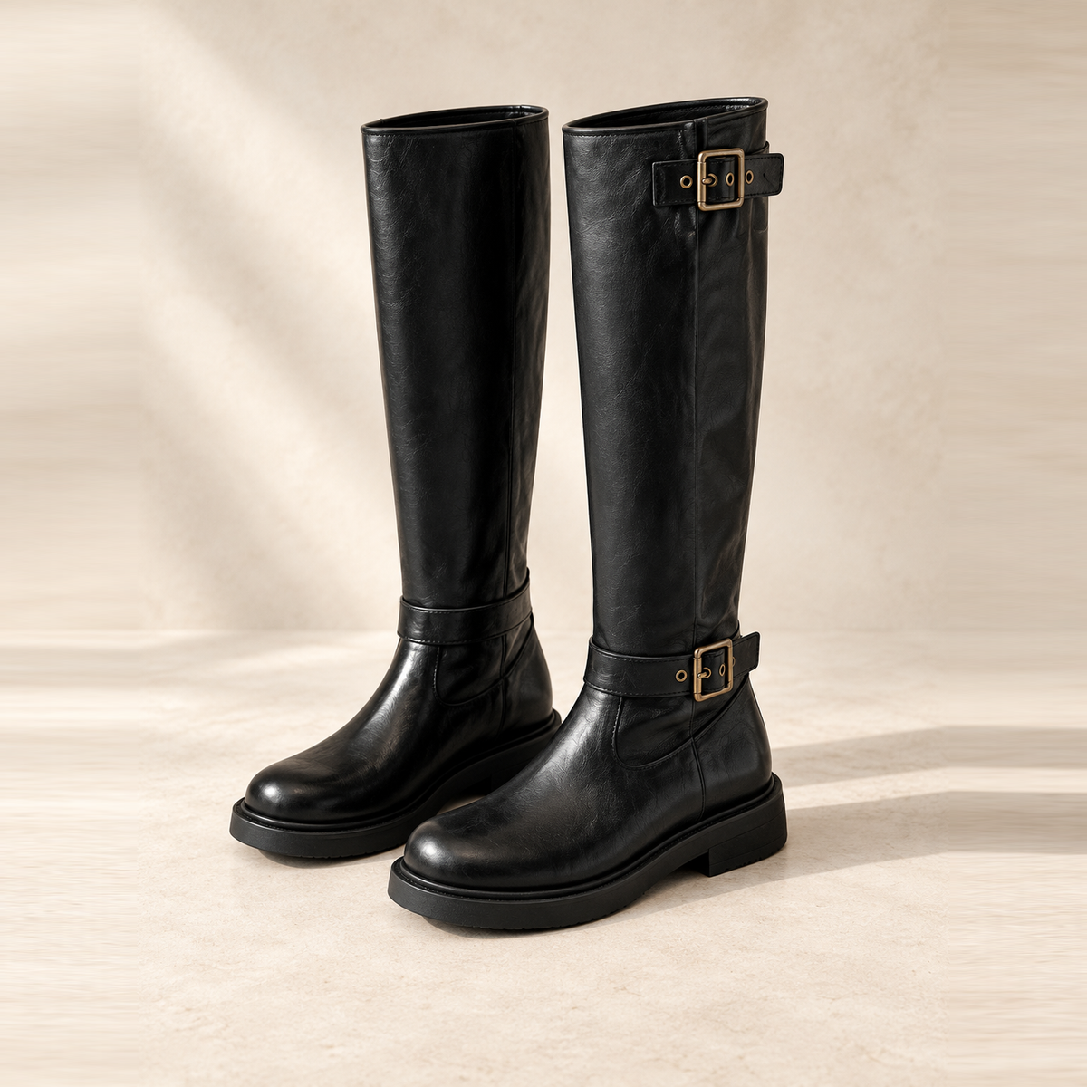 Bottes hautes en cuir à deux boucles — Mathilde