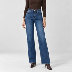 Jean droit ample taille haute bleu denim