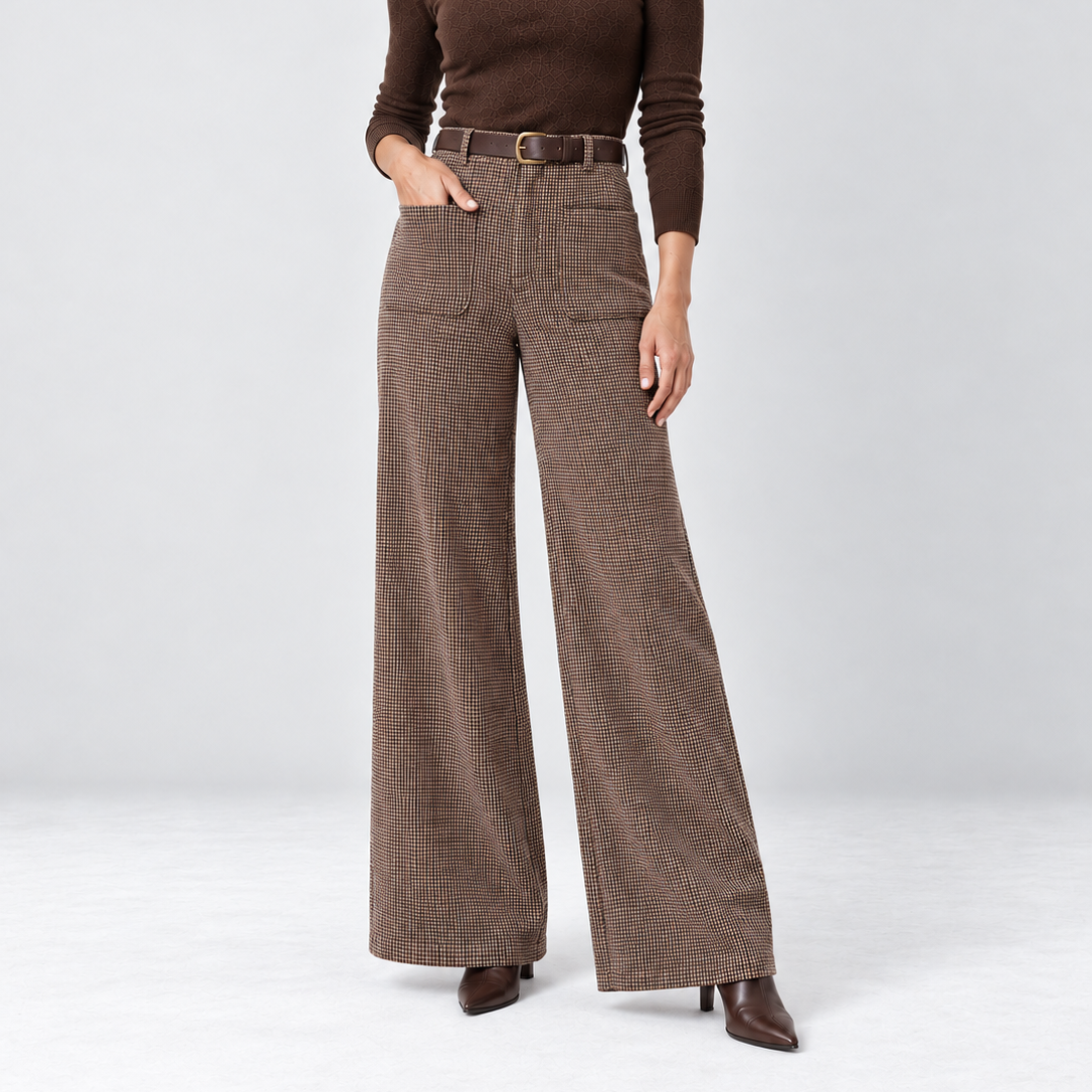 Pantalon évasé en laine à microcarreaux — Ariane
