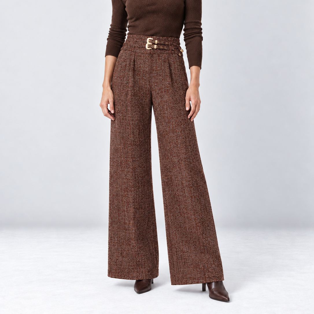 Pantalon large en tweed à double boucle — Emma