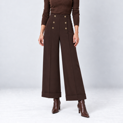 Pantalon large à boutons dorés brun expresso — Chloé