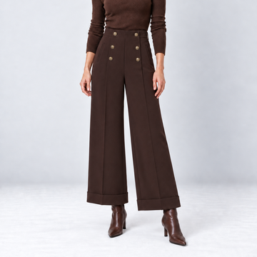 Pantalon large à boutons dorés brun expresso — Chloé