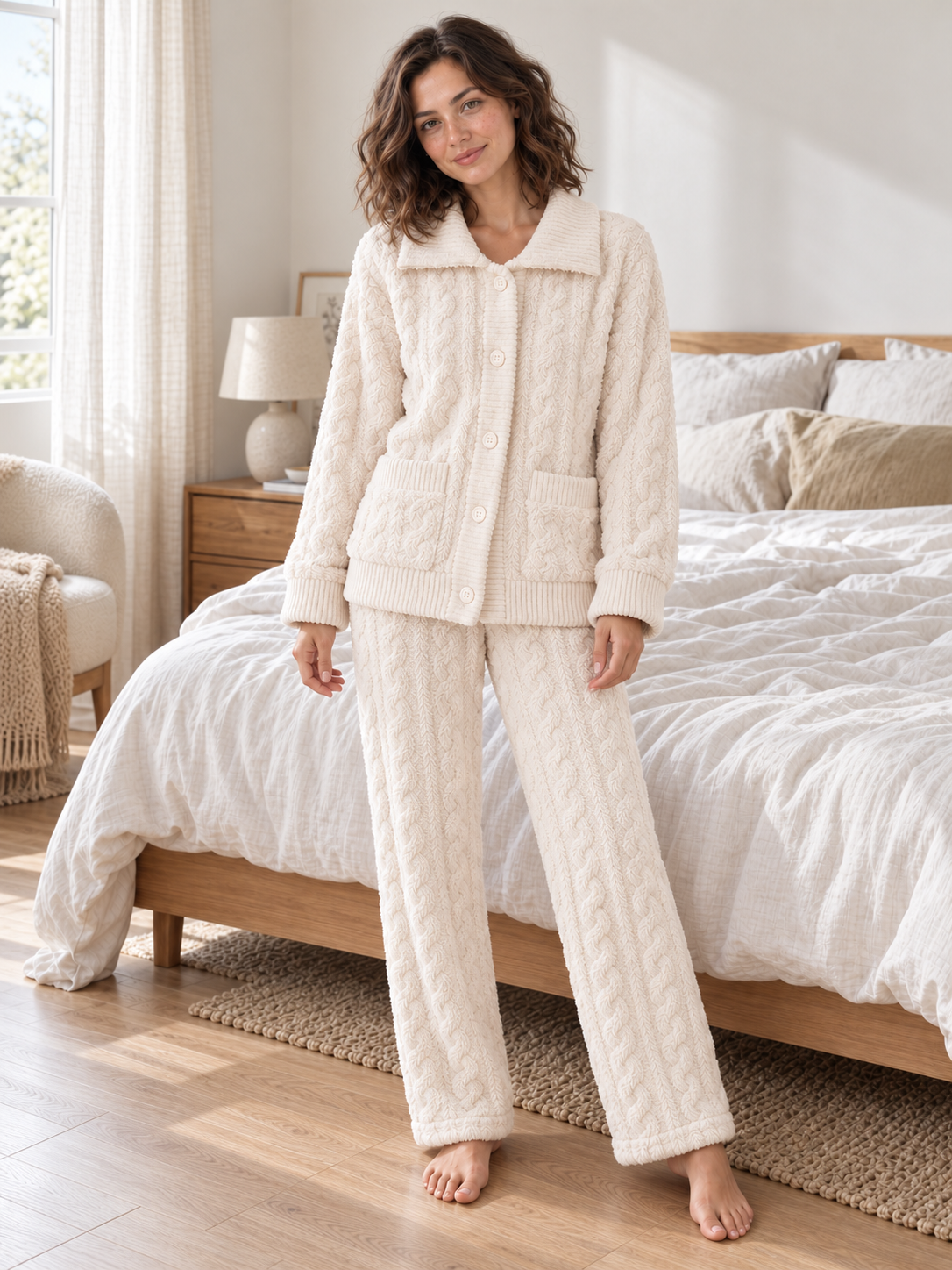 Pigiama in pile 2 pezzi con lavorazione a trecce — Alma