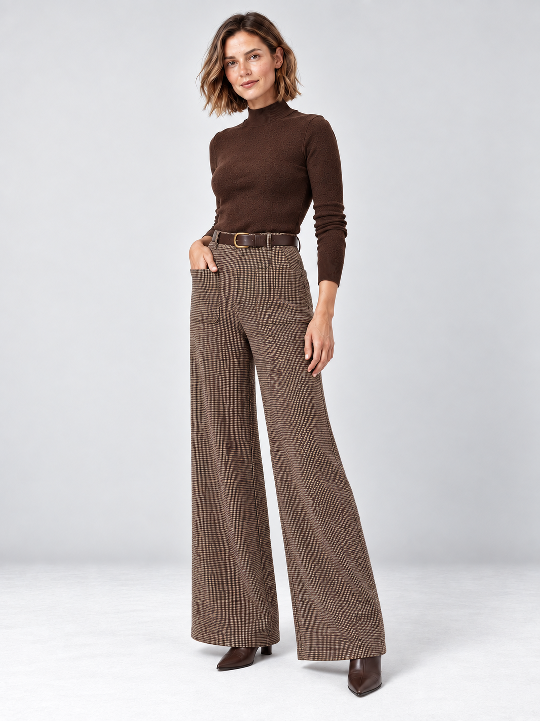 Pantaloni svasati in lana a microquadretti — Ariane