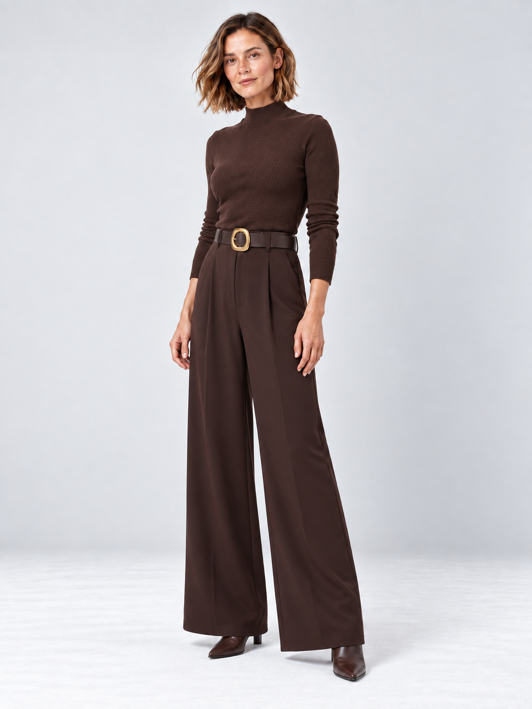 Marie - Wide-leg pleated trousers - Deep Chocolate