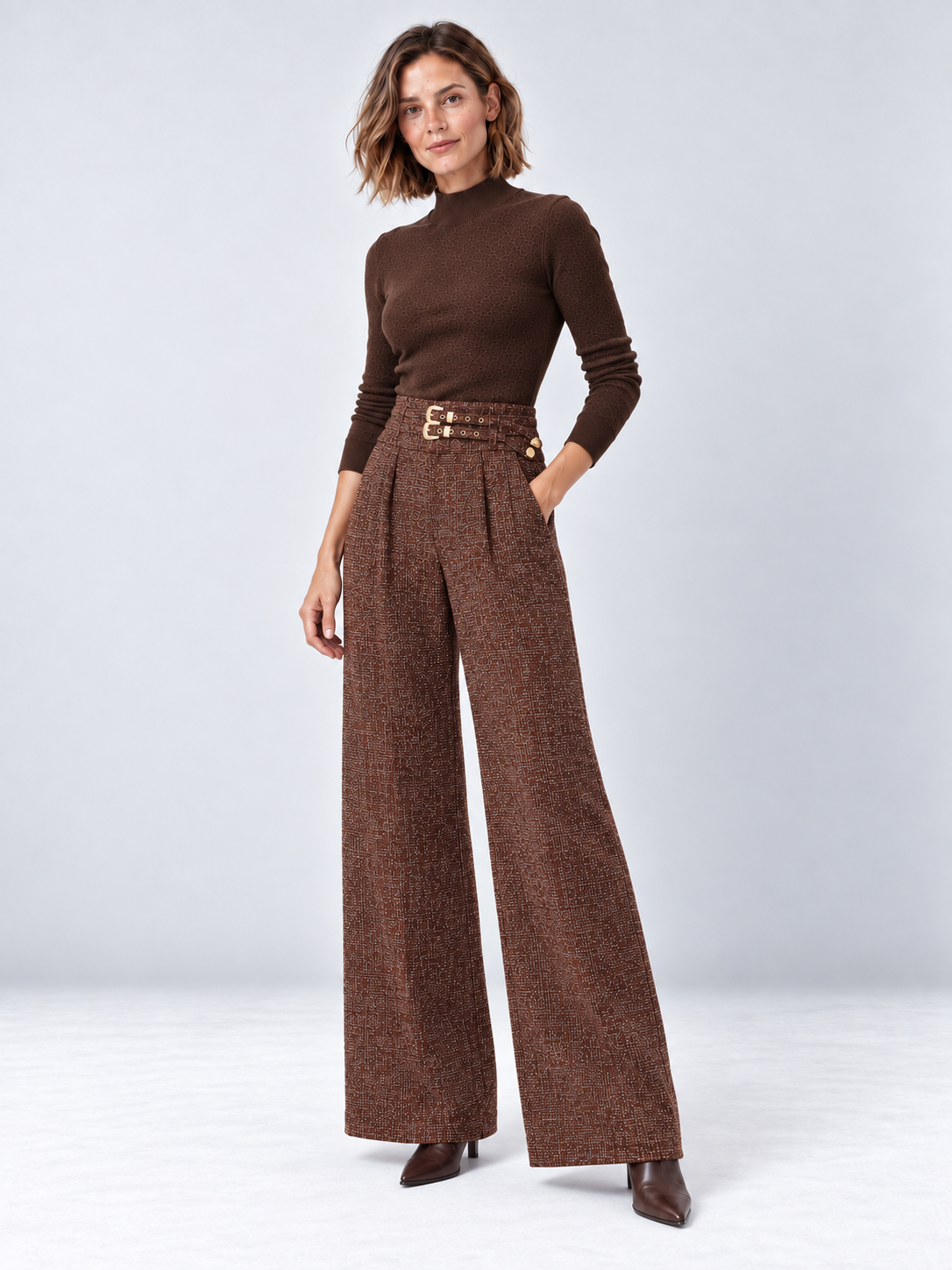 Pantalon large en tweed à double boucle — Emma