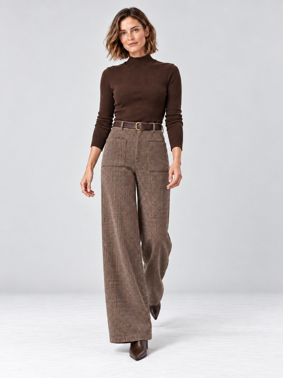Pantaloni svasati in lana a microquadretti — Ariane