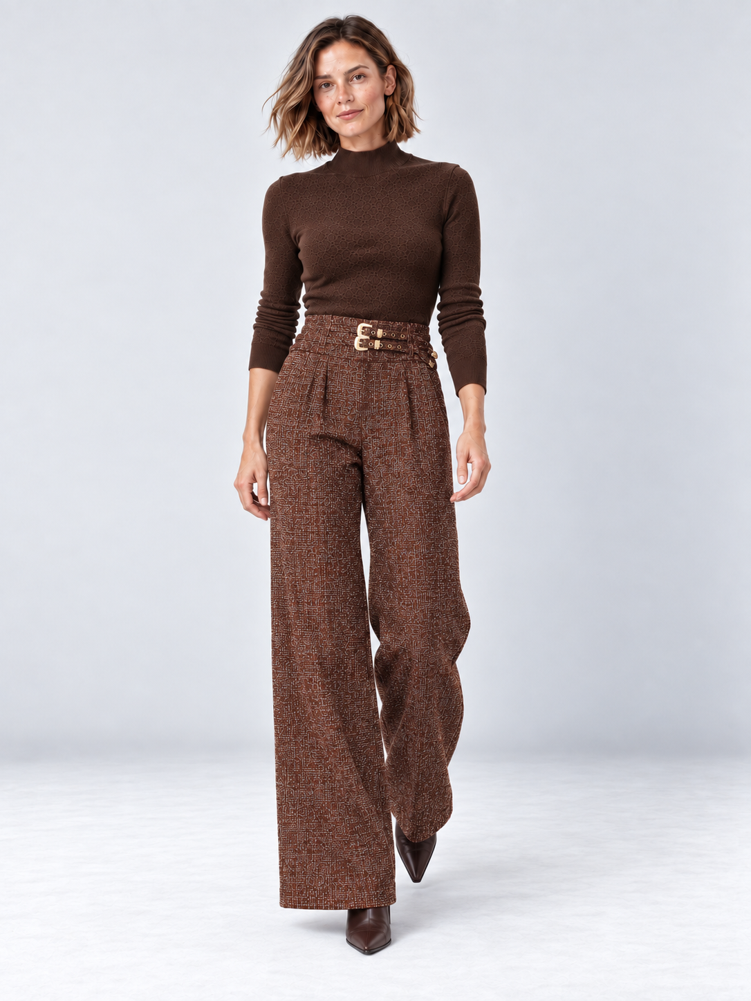 Pantalon large en tweed à double boucle — Emma