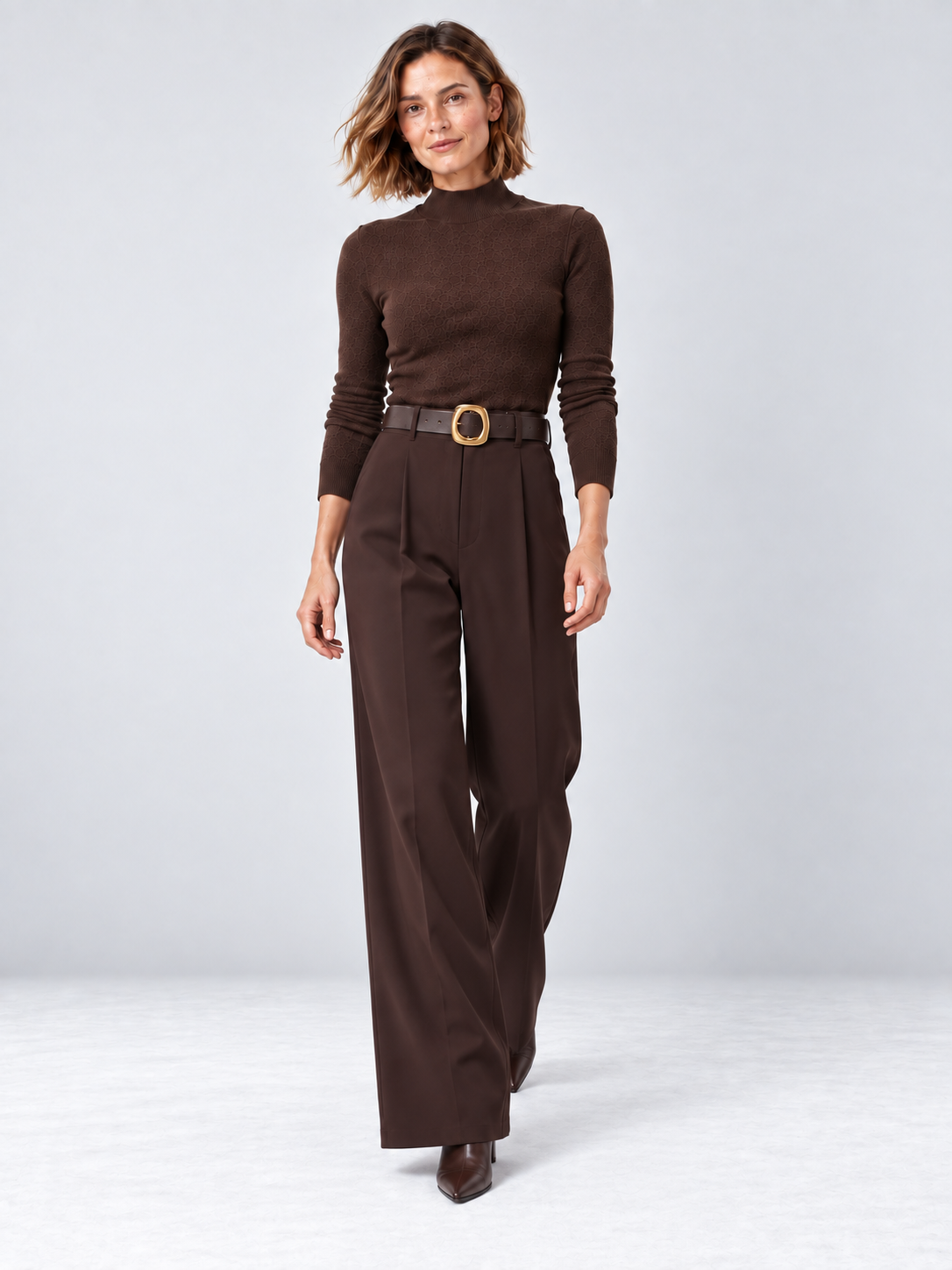 Marie - Wide-leg pleated trousers - Deep Chocolate