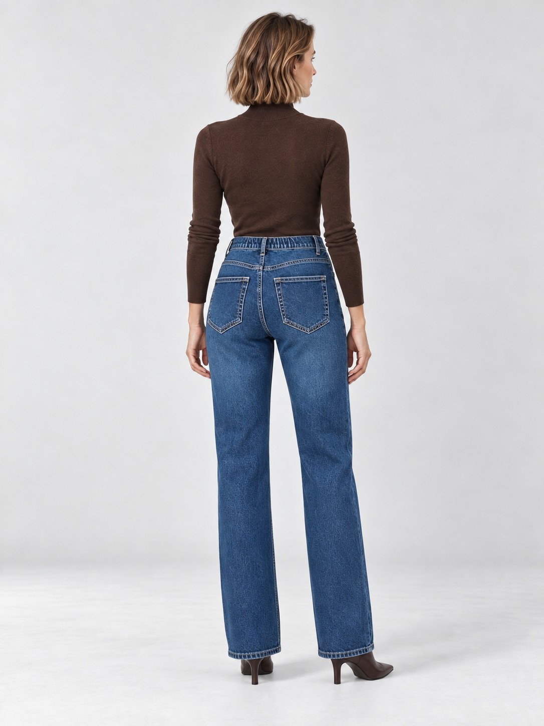 Jeans dritti ampi a vita alta in denim blu