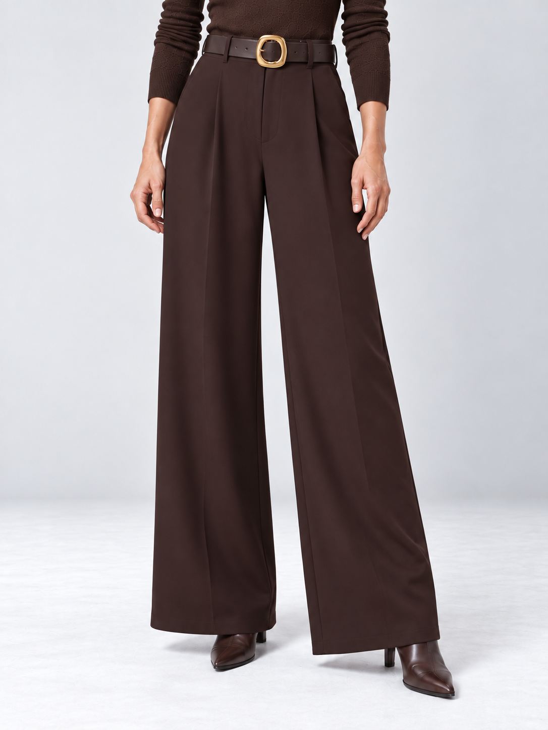 Marie - Wide-leg pleated trousers - Deep Chocolate