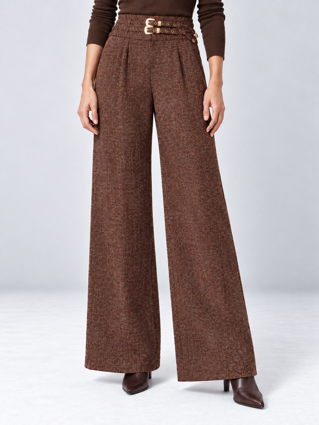 Pantalon large en tweed à double boucle — Emma