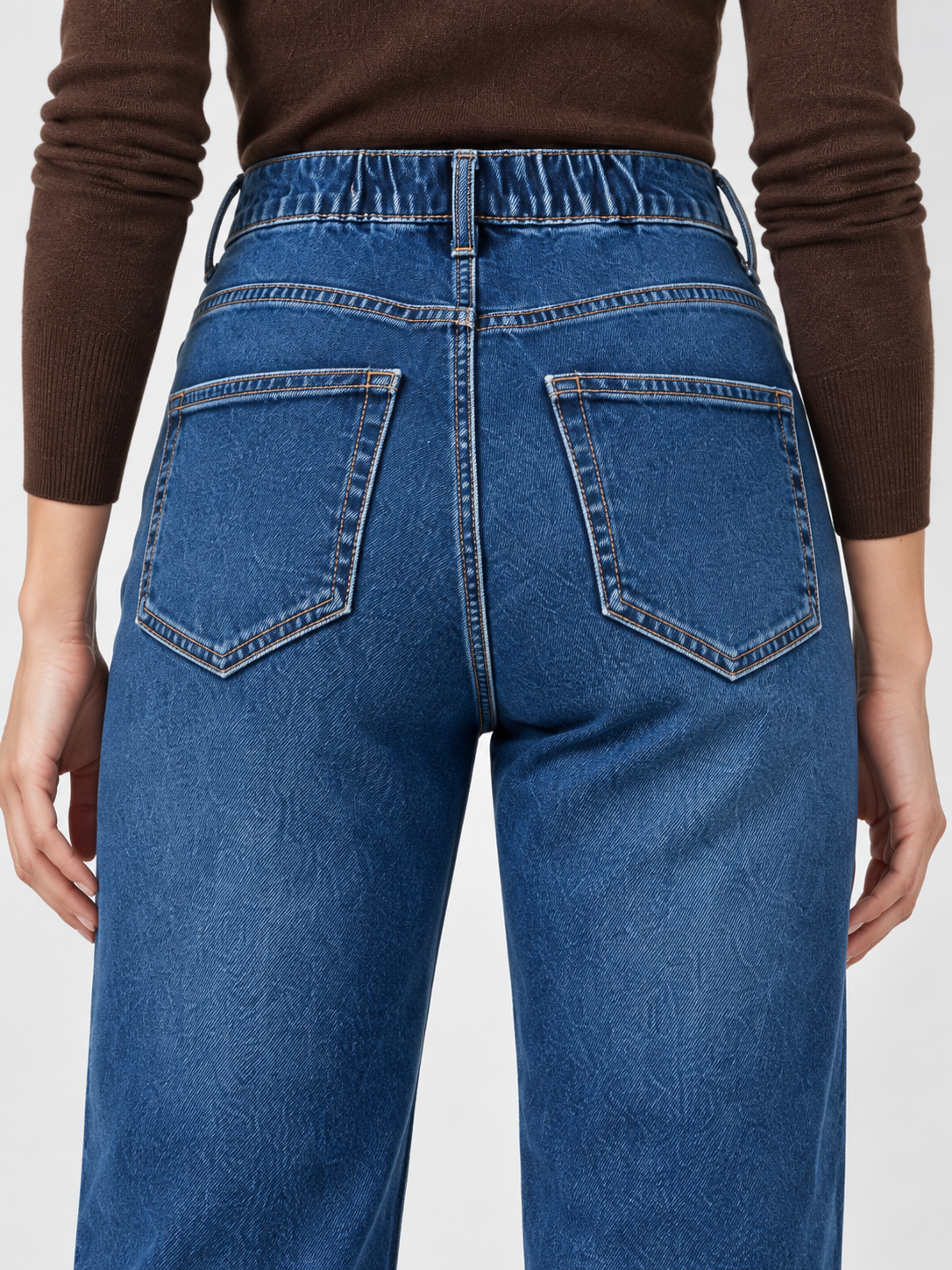 Jeans dritti ampi a vita alta in denim blu