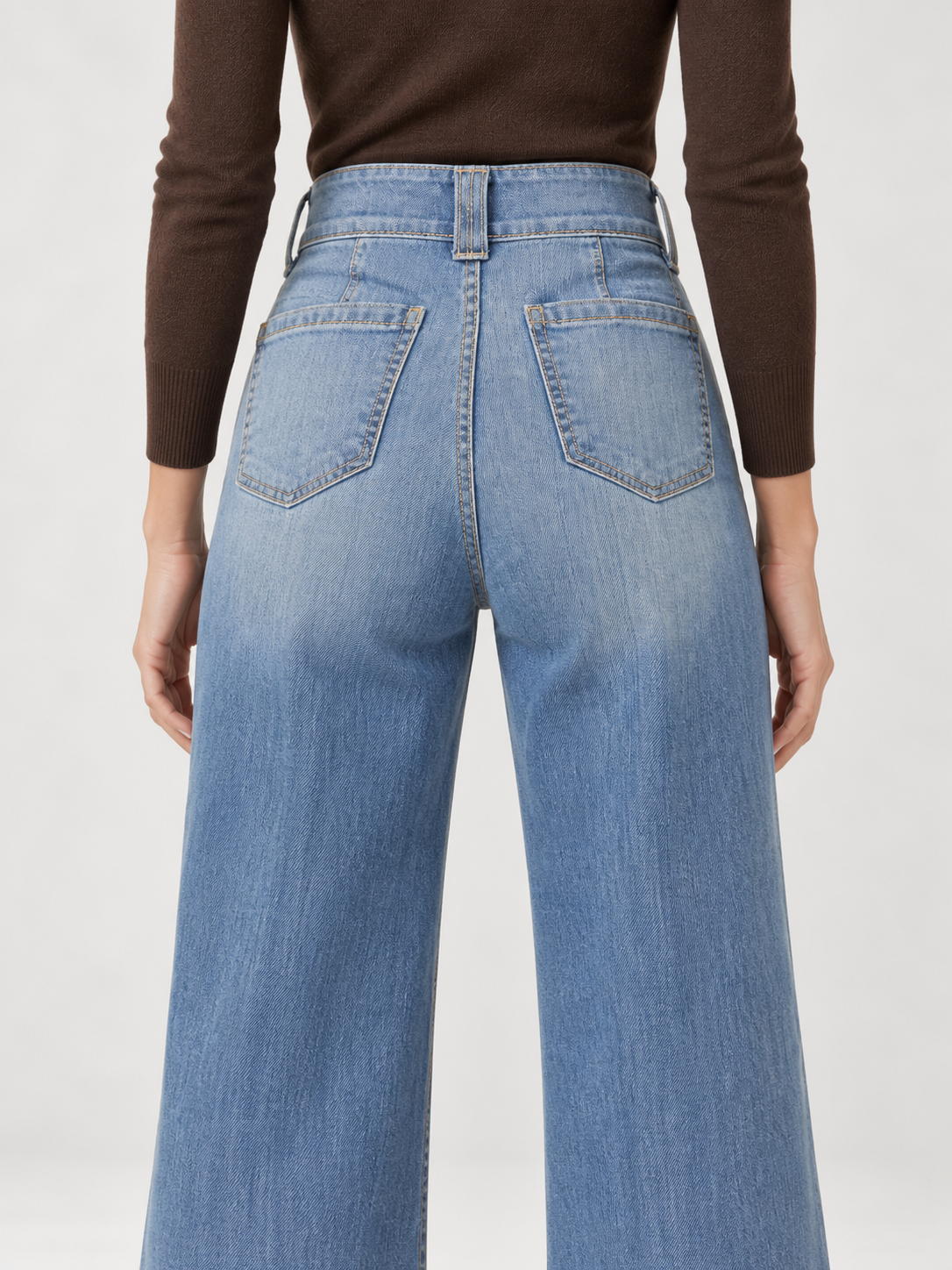 Jean large taille haute à deux boutons bleu délavé