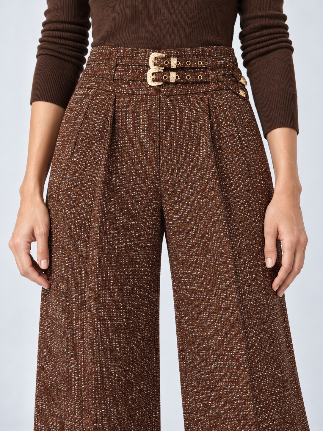 Pantalon large en tweed à double boucle — Emma