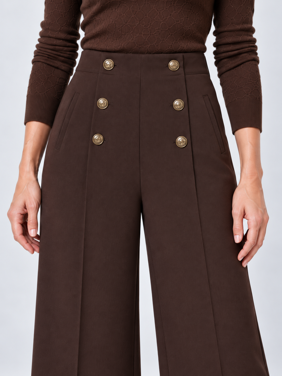 Pantalon large à boutons dorés brun expresso — Chloé