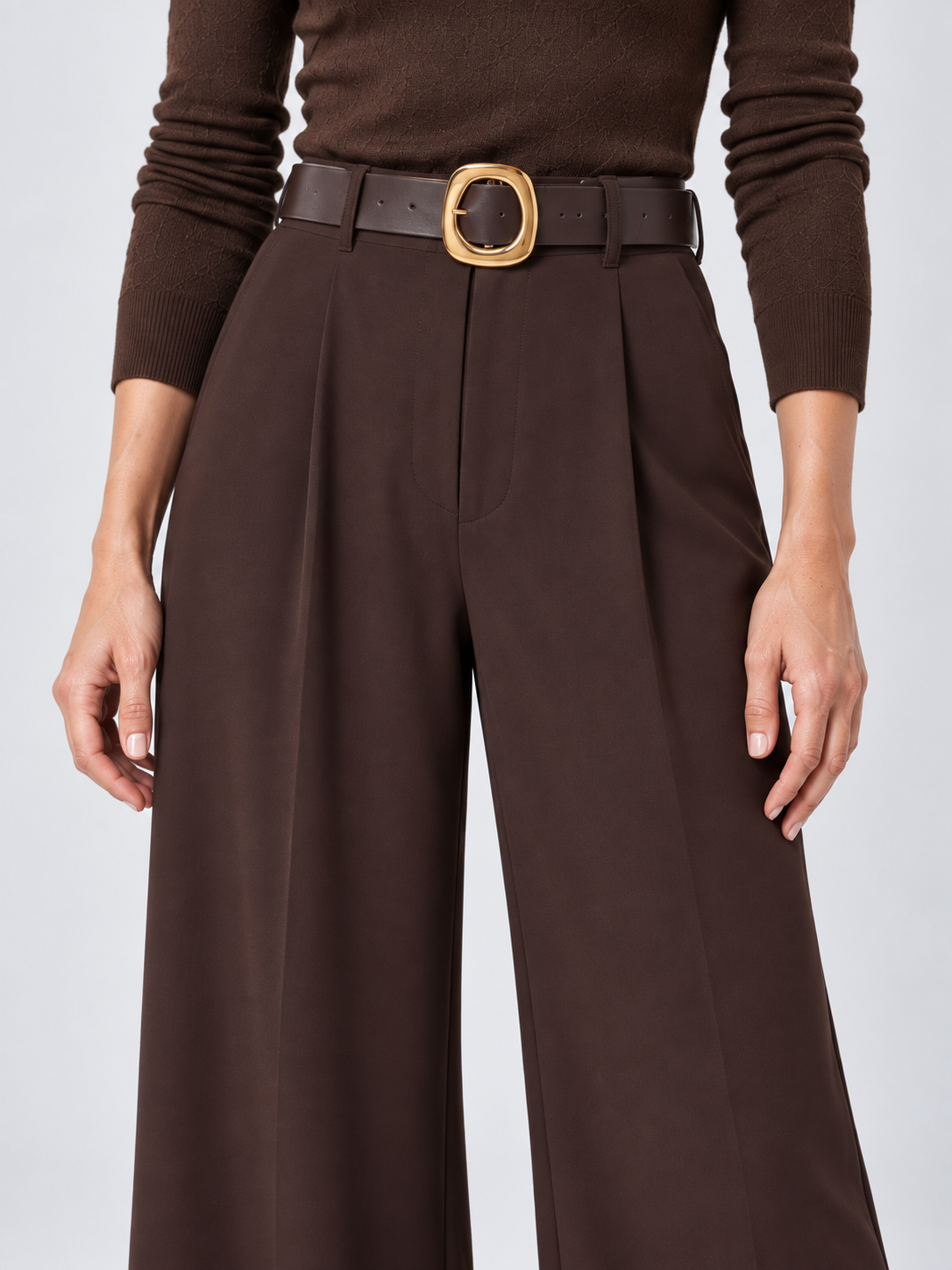 Marie - Wide-leg pleated trousers - Deep Chocolate