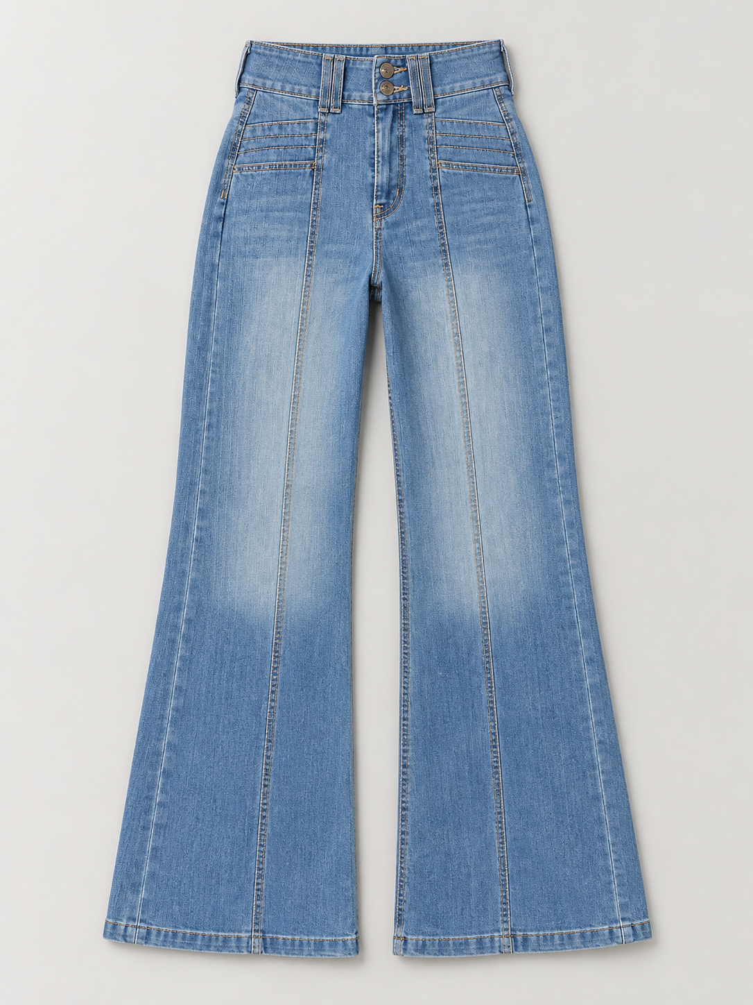 Jean large taille haute à deux boutons bleu délavé