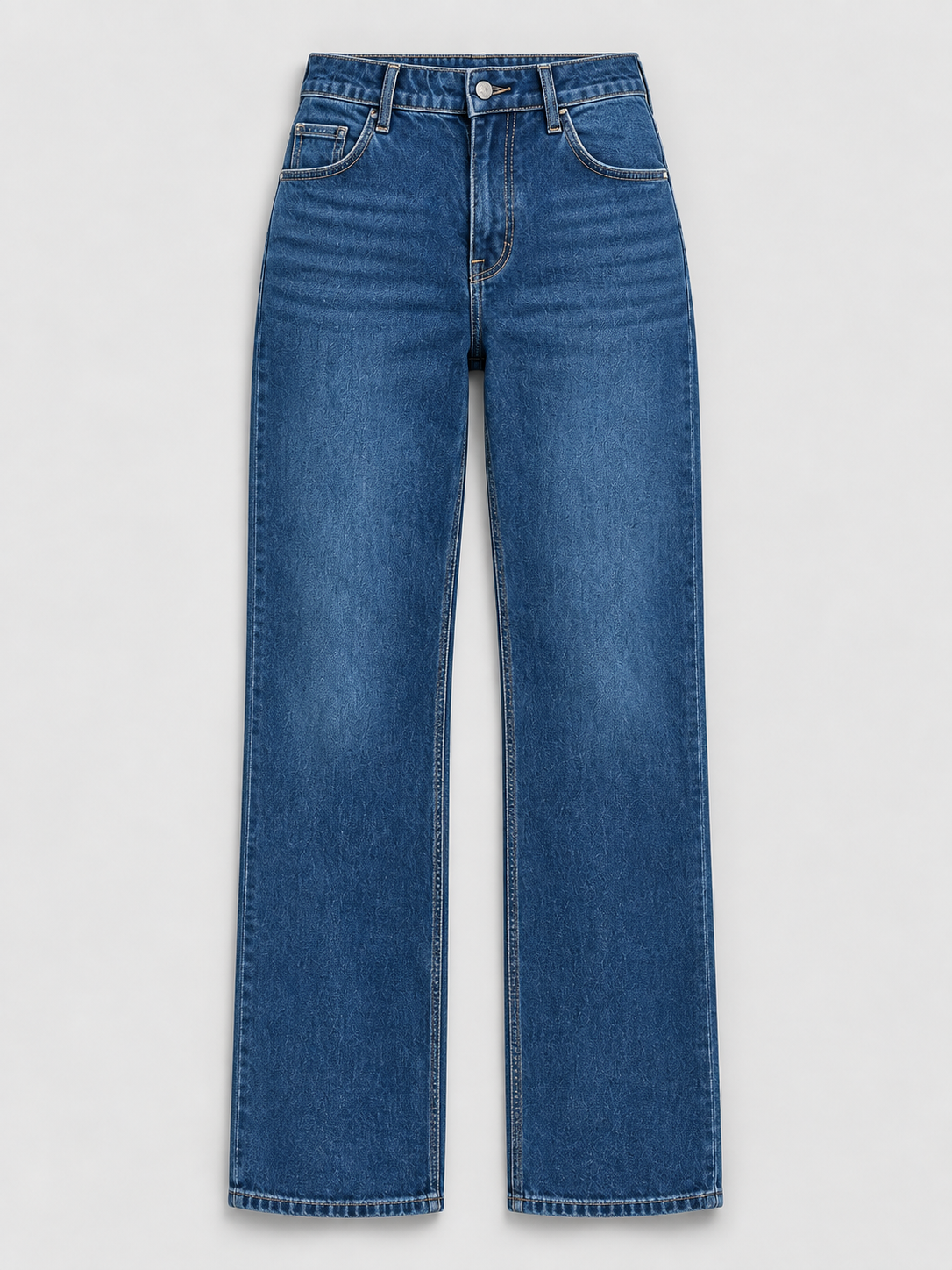 Jeans dritti ampi a vita alta in denim blu