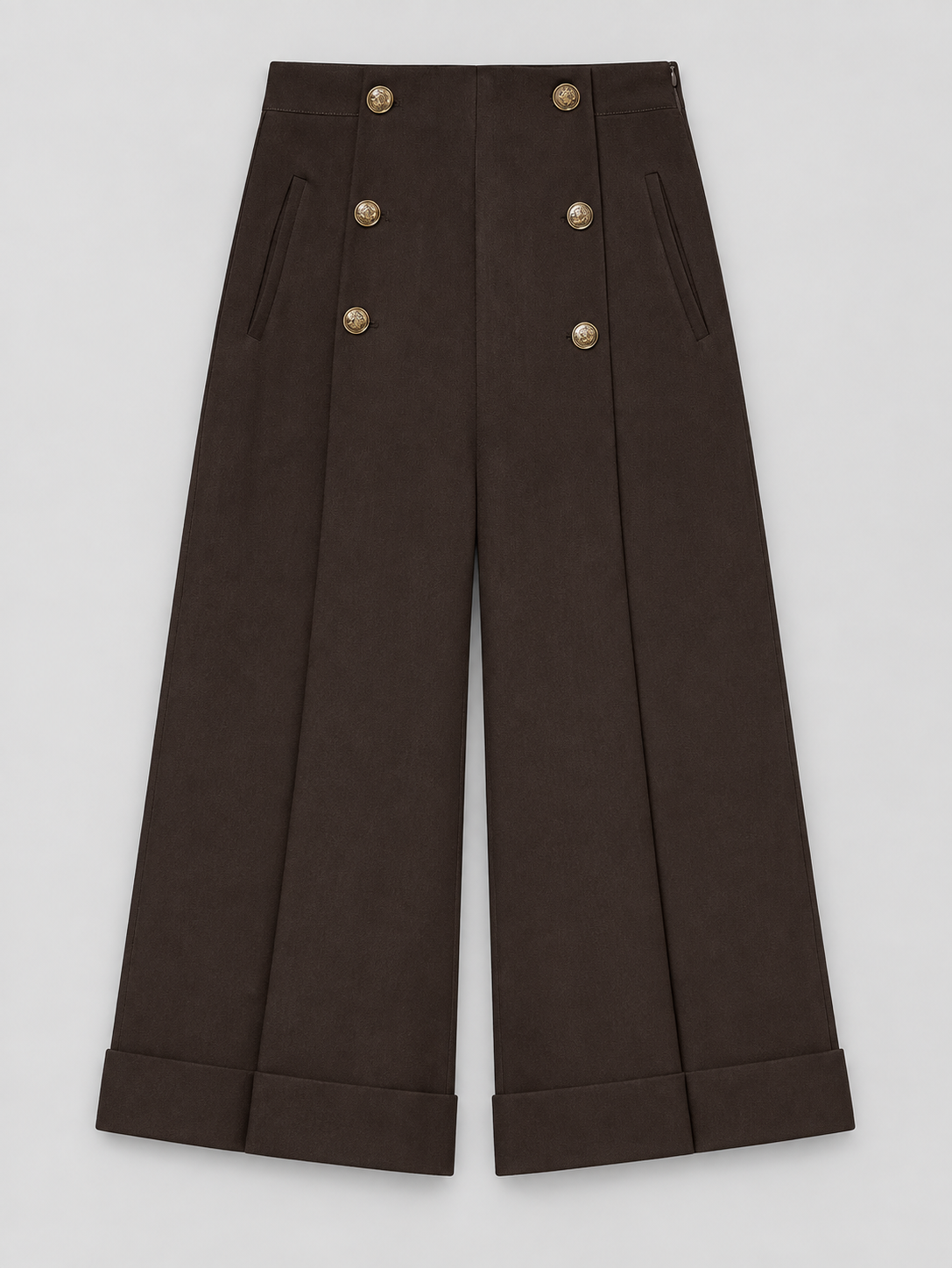 Pantalon large à boutons dorés brun expresso — Chloé