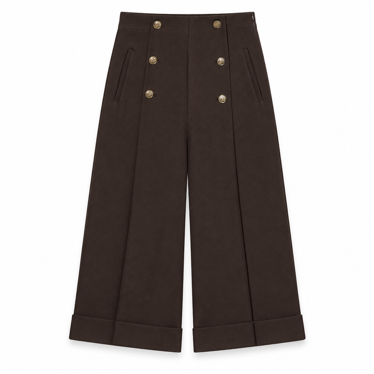 Pantalon large à boutons dorés brun expresso — Chloé