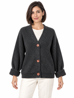 Cardigan en laine à col V et boutons contrastants — Emma