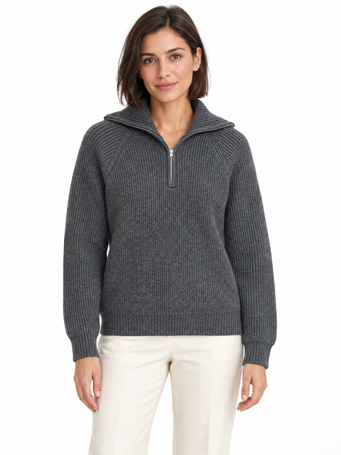 Pull en laine à maille côtelée et col camionneur — Constance