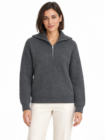 Constance — Ribbed wool sweater with a zip-up collar