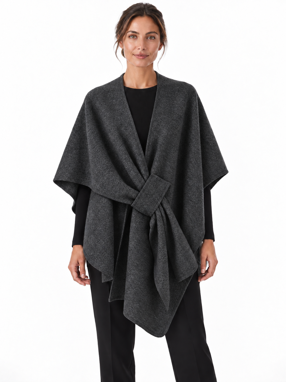 Poncho-châle en coton à passant — Agathe