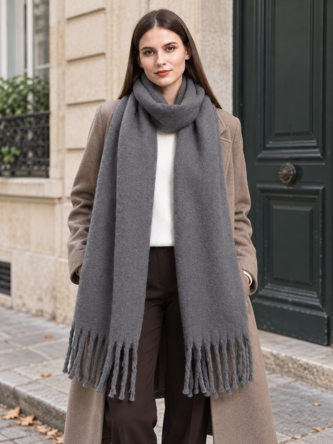 Écharpe unie à longues franges — Éline