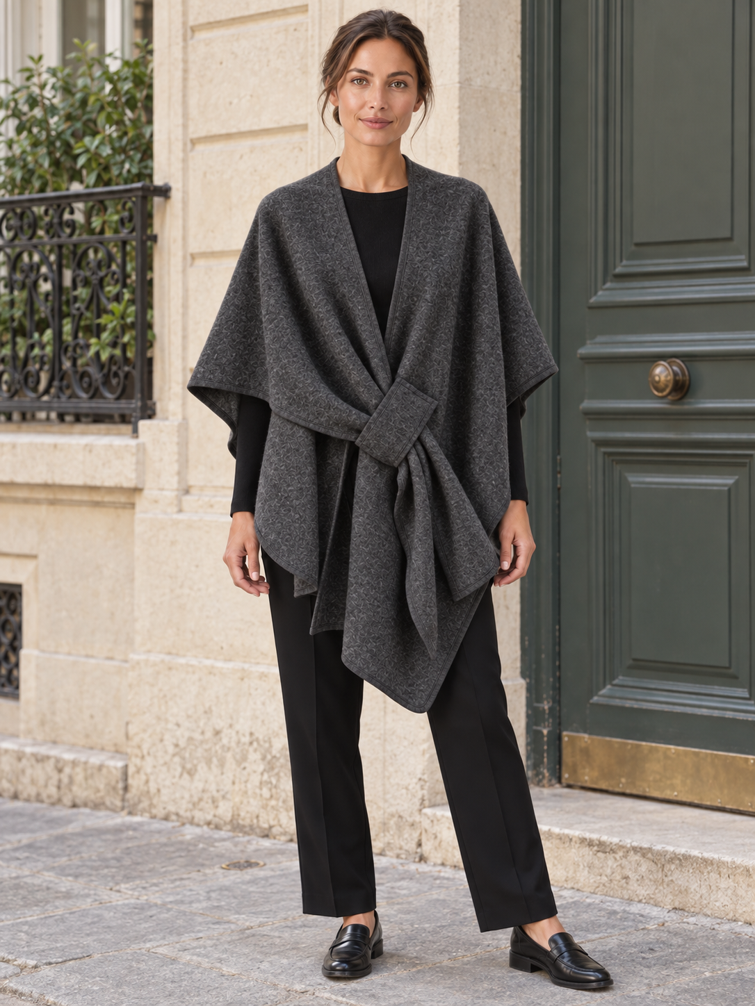 Poncho-châle en coton à passant — Agathe