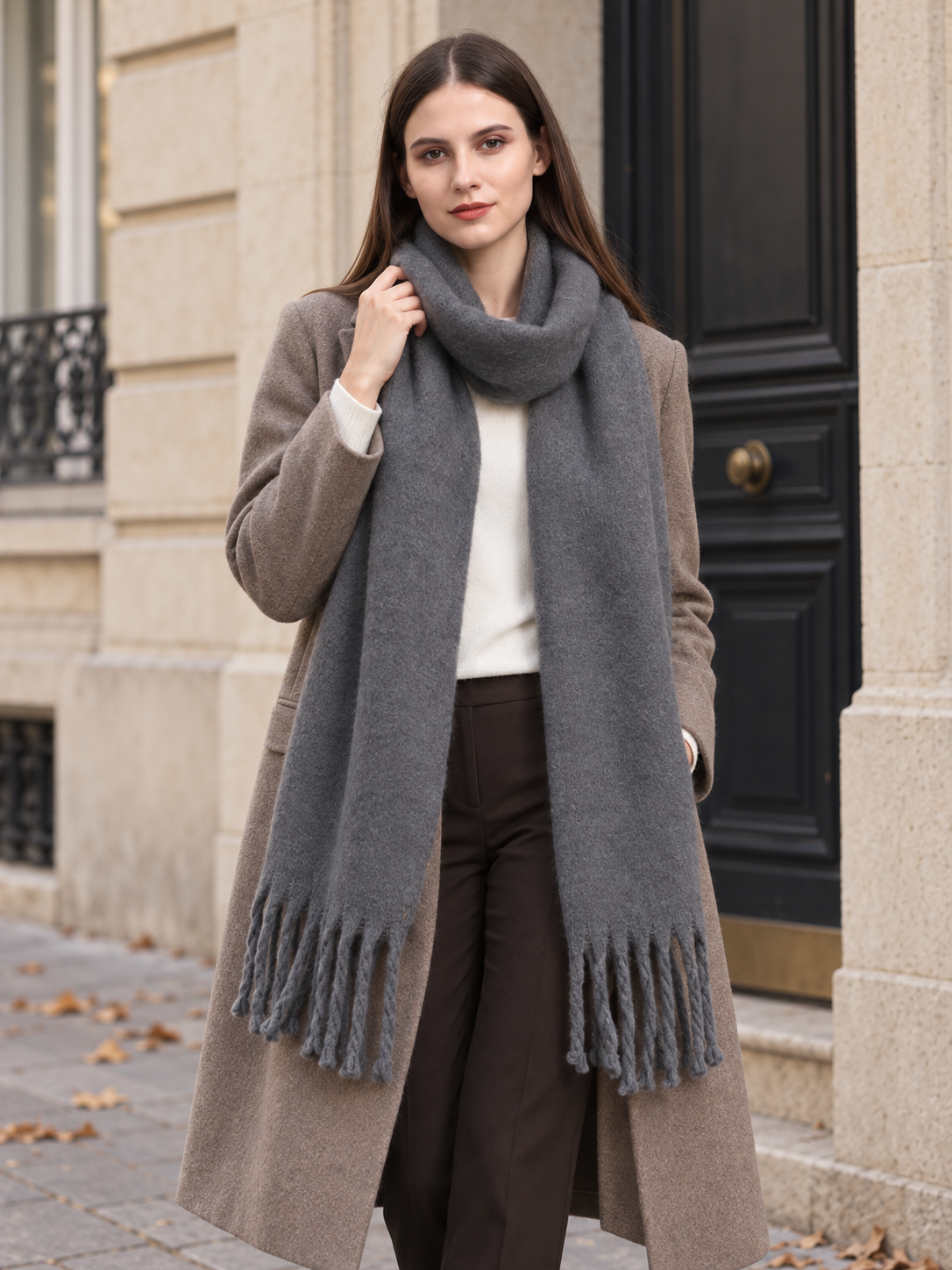 Écharpe unie à longues franges — Éline