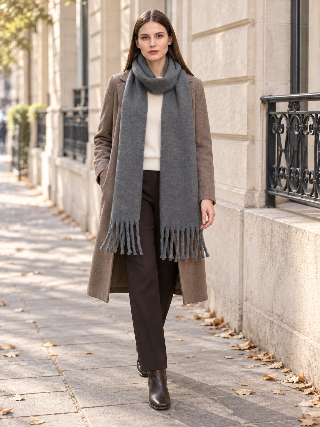 Écharpe unie à longues franges — Éline