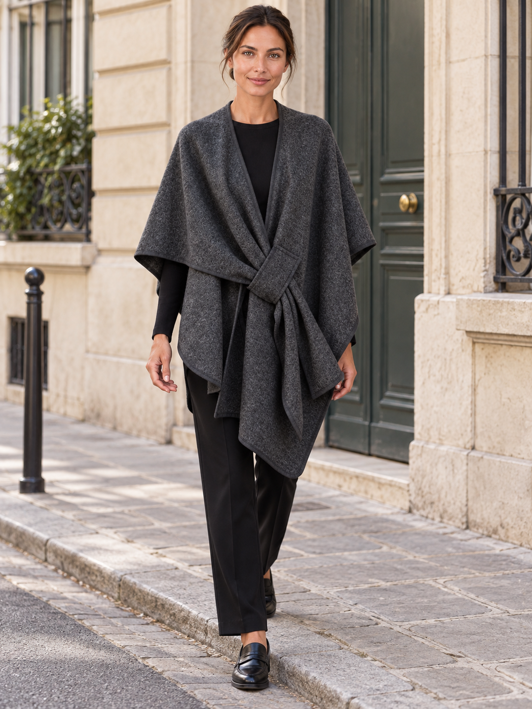 Poncho-châle en coton à passant — Agathe