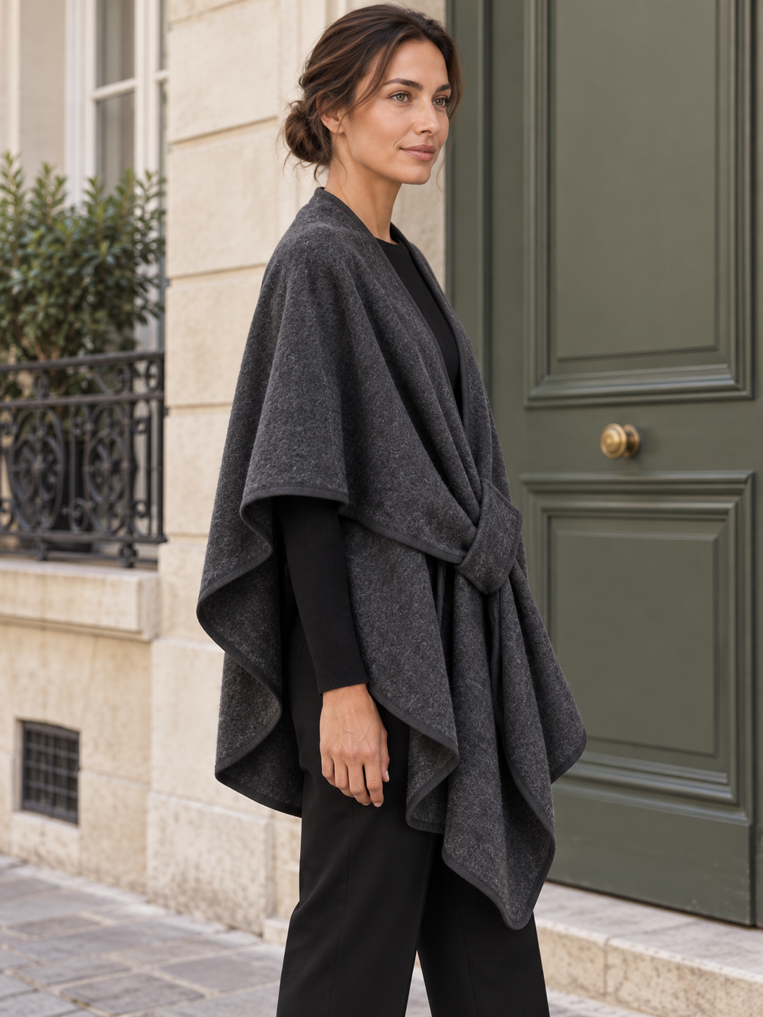 Poncho-châle en coton à passant — Agathe