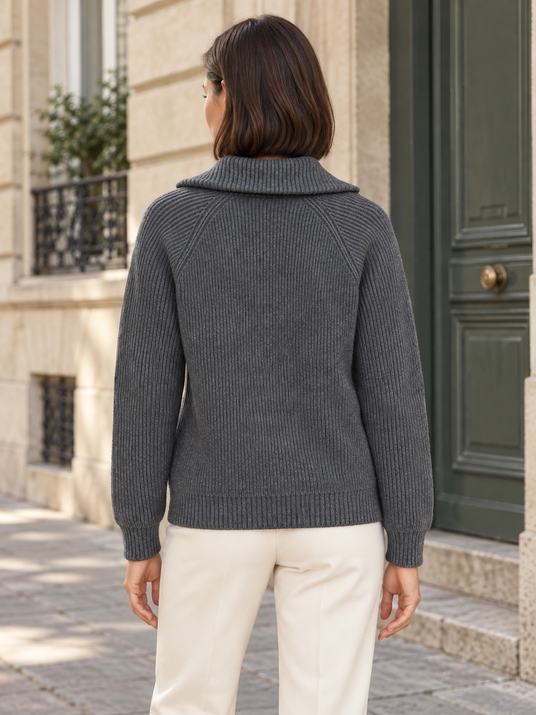 Constance — Ribbed wool sweater with a zip-up collar