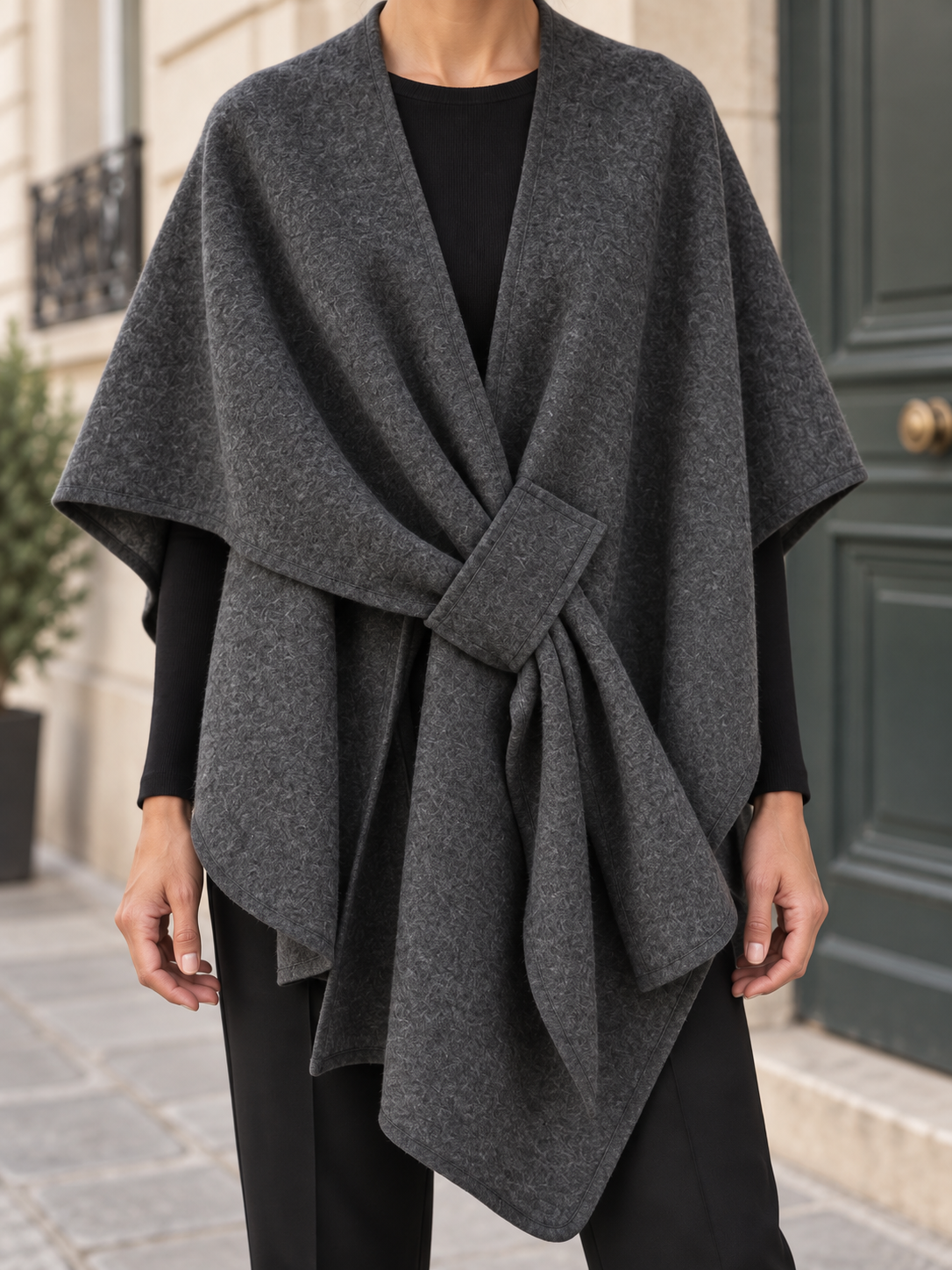 Poncho-châle en coton à passant — Agathe