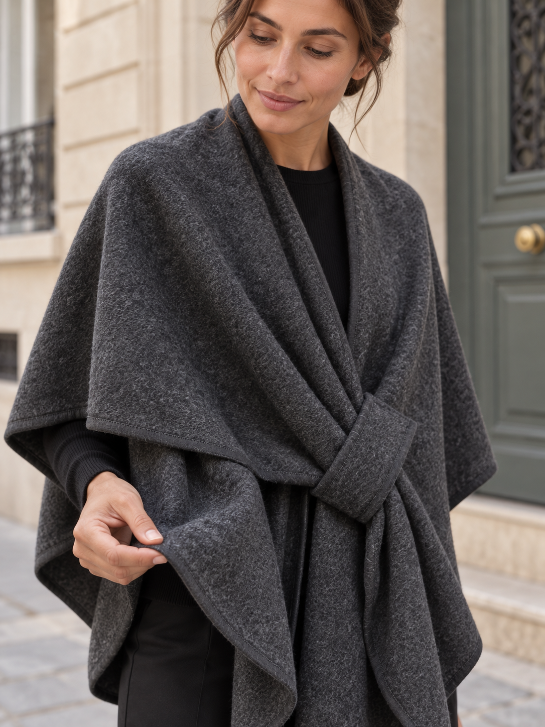 Poncho-châle en coton à passant — Agathe