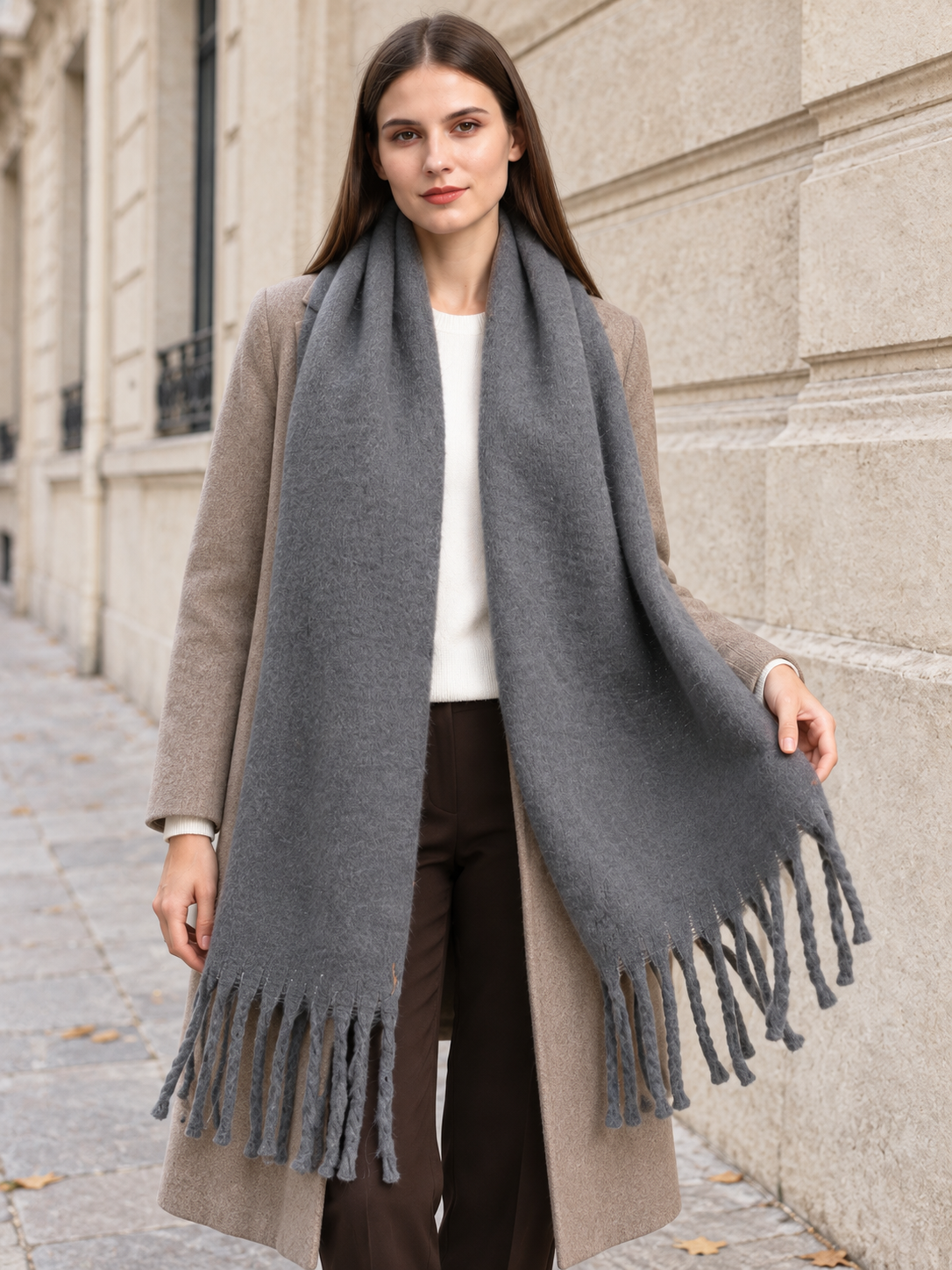 Écharpe unie à longues franges — Éline