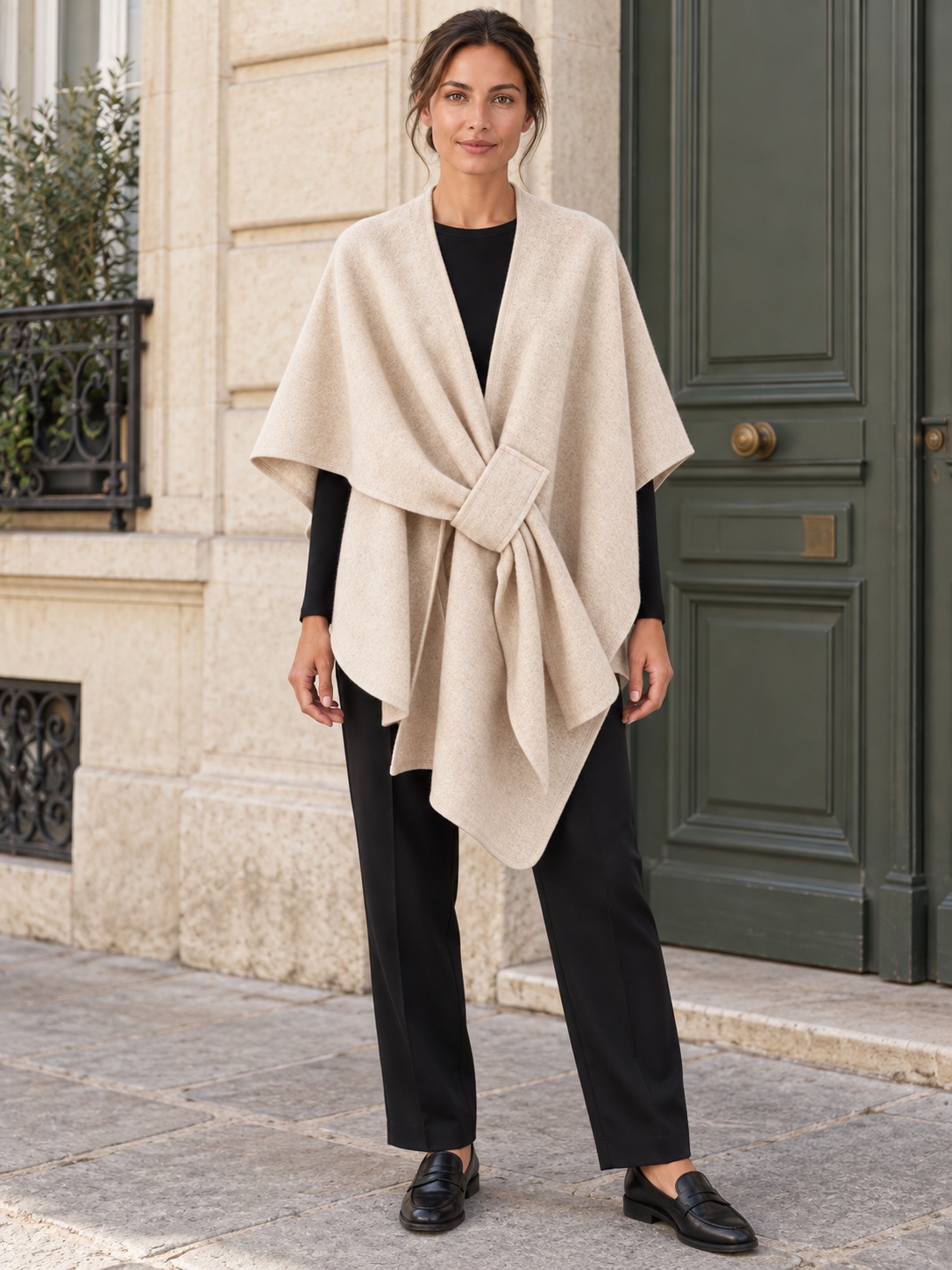 Poncho-châle en coton à passant — Agathe