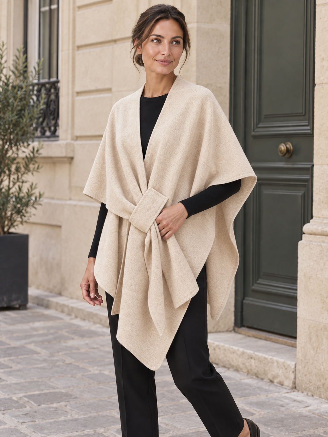 Poncho-châle en coton à passant — Agathe