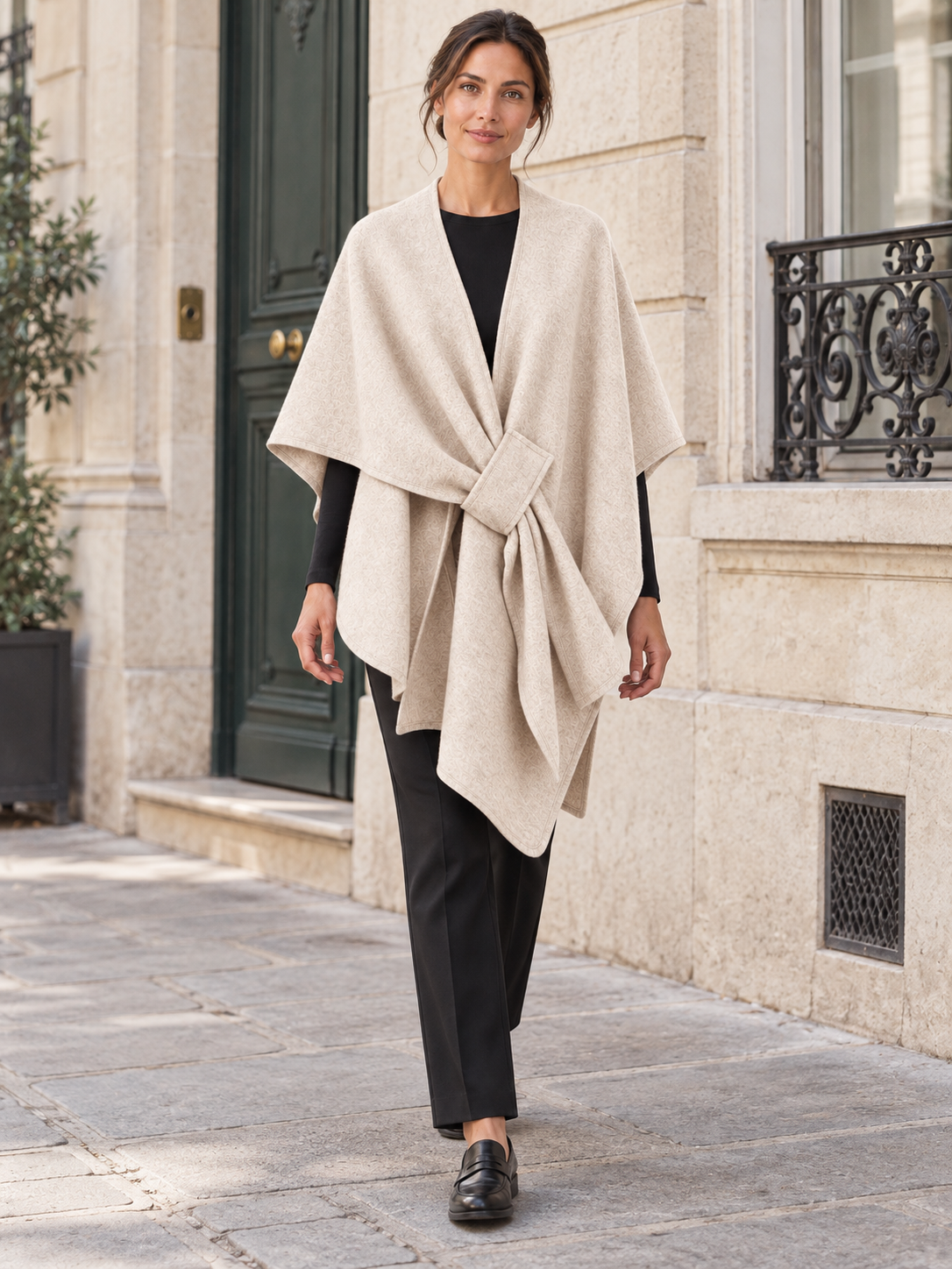 Poncho-châle en coton à passant — Agathe