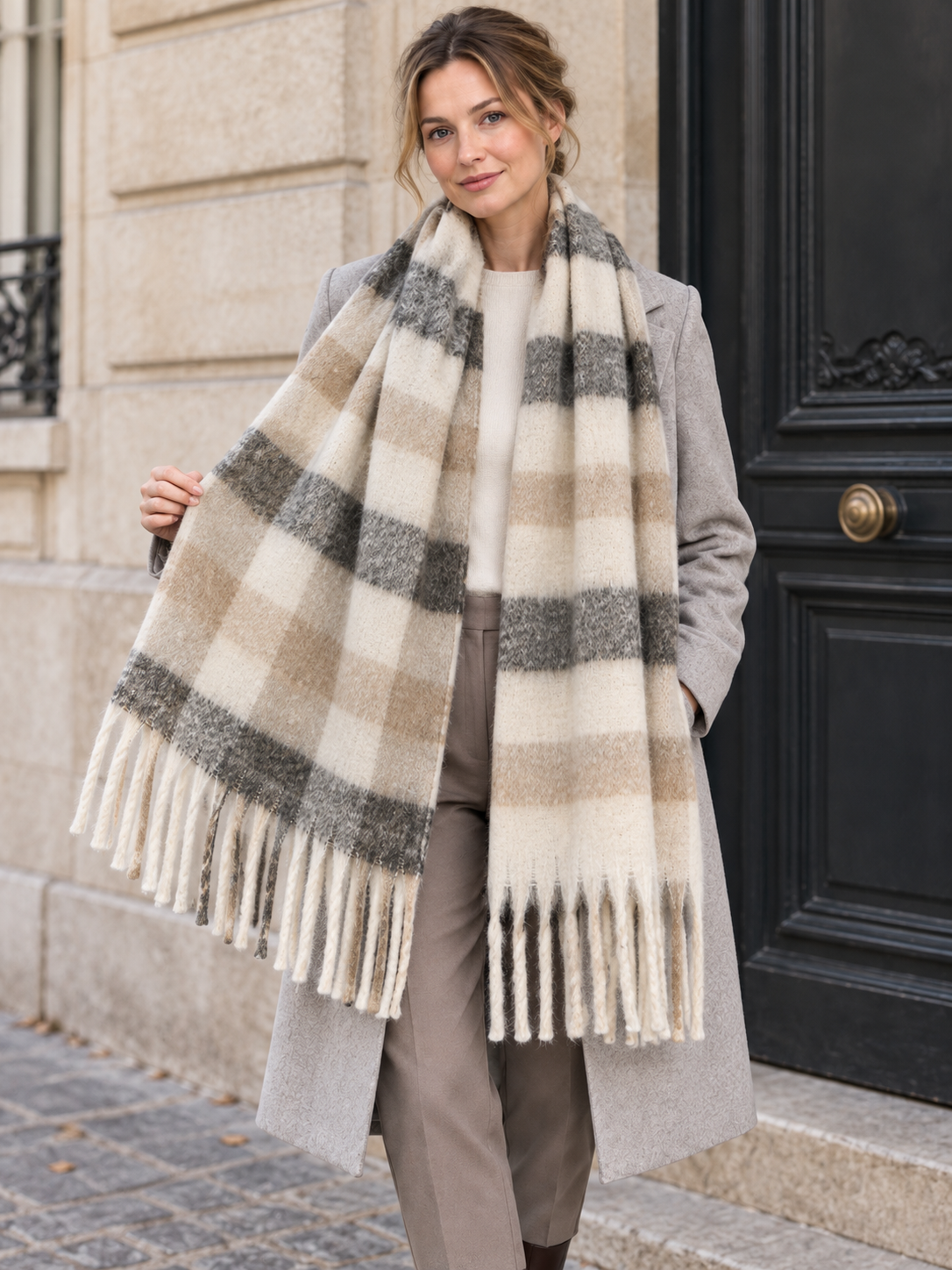 Écharpe à carreaux et longues franges — Eulalie