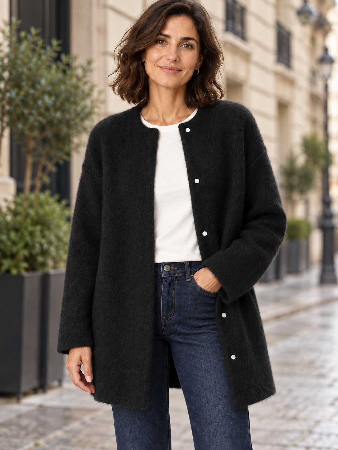 Bérengère — Noir — détail de la coupe et de la maille