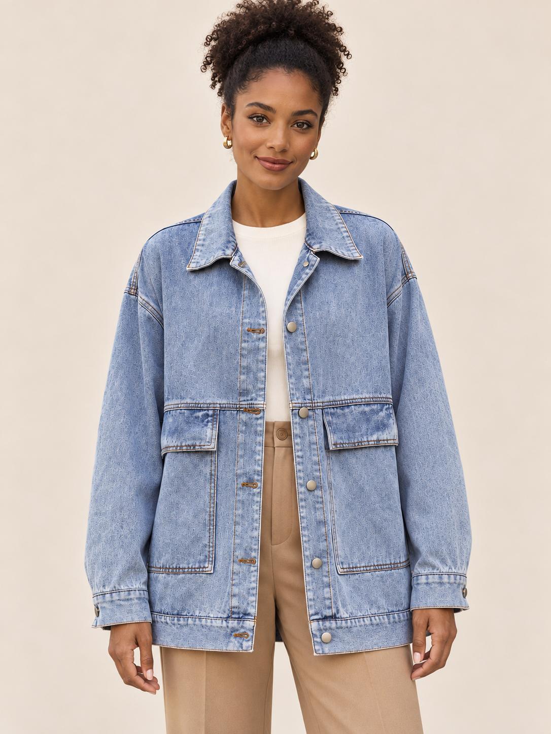 Veste longue en jean à grandes poches — Aline