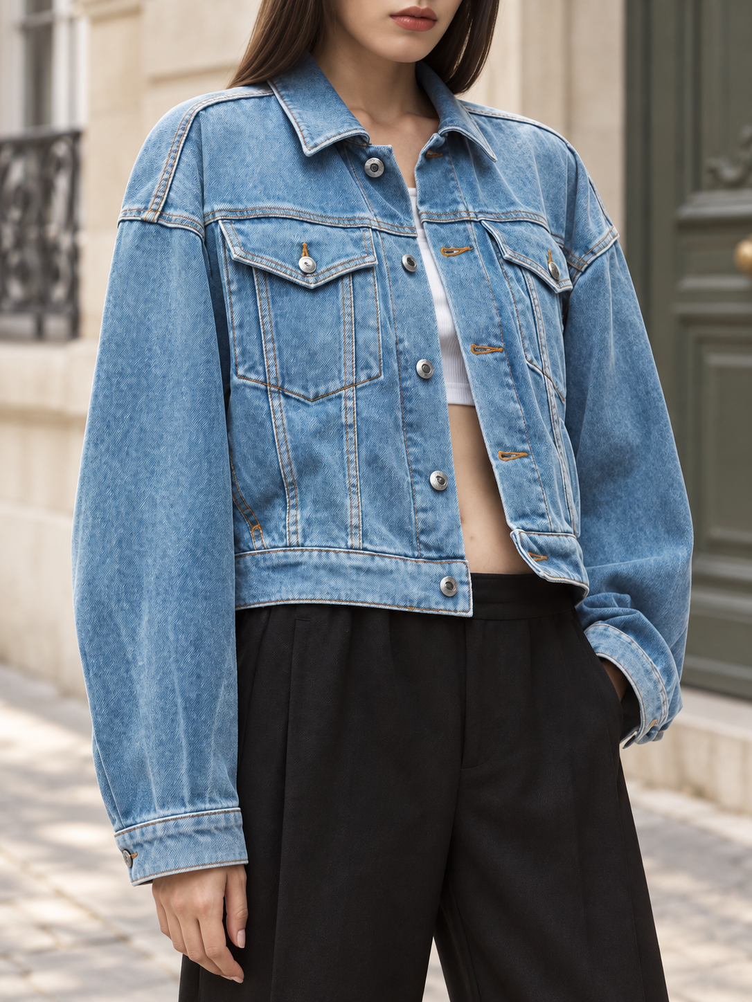 Veste courte en jean délavé — Roseline