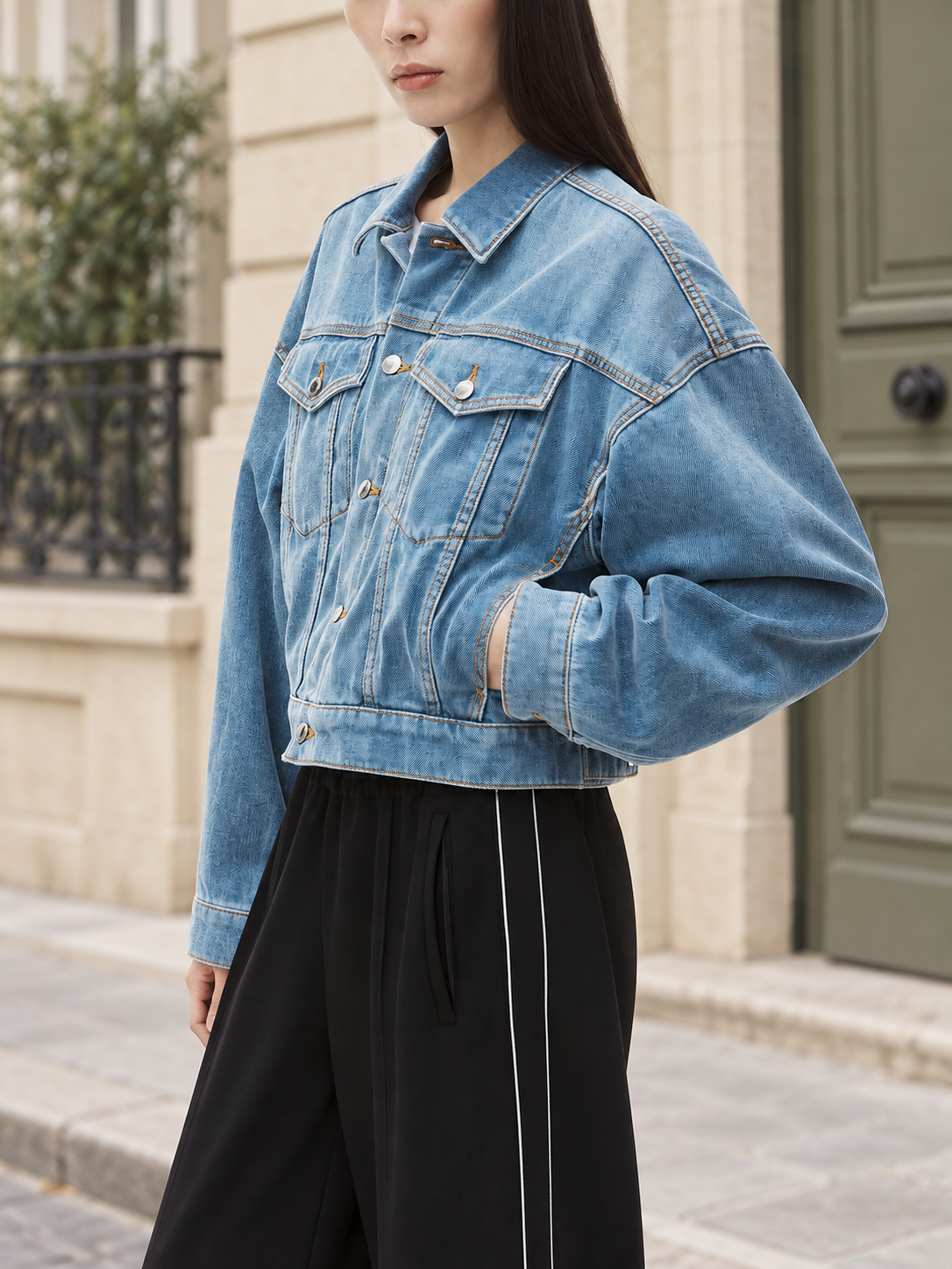 Veste courte en jean délavé — Roseline