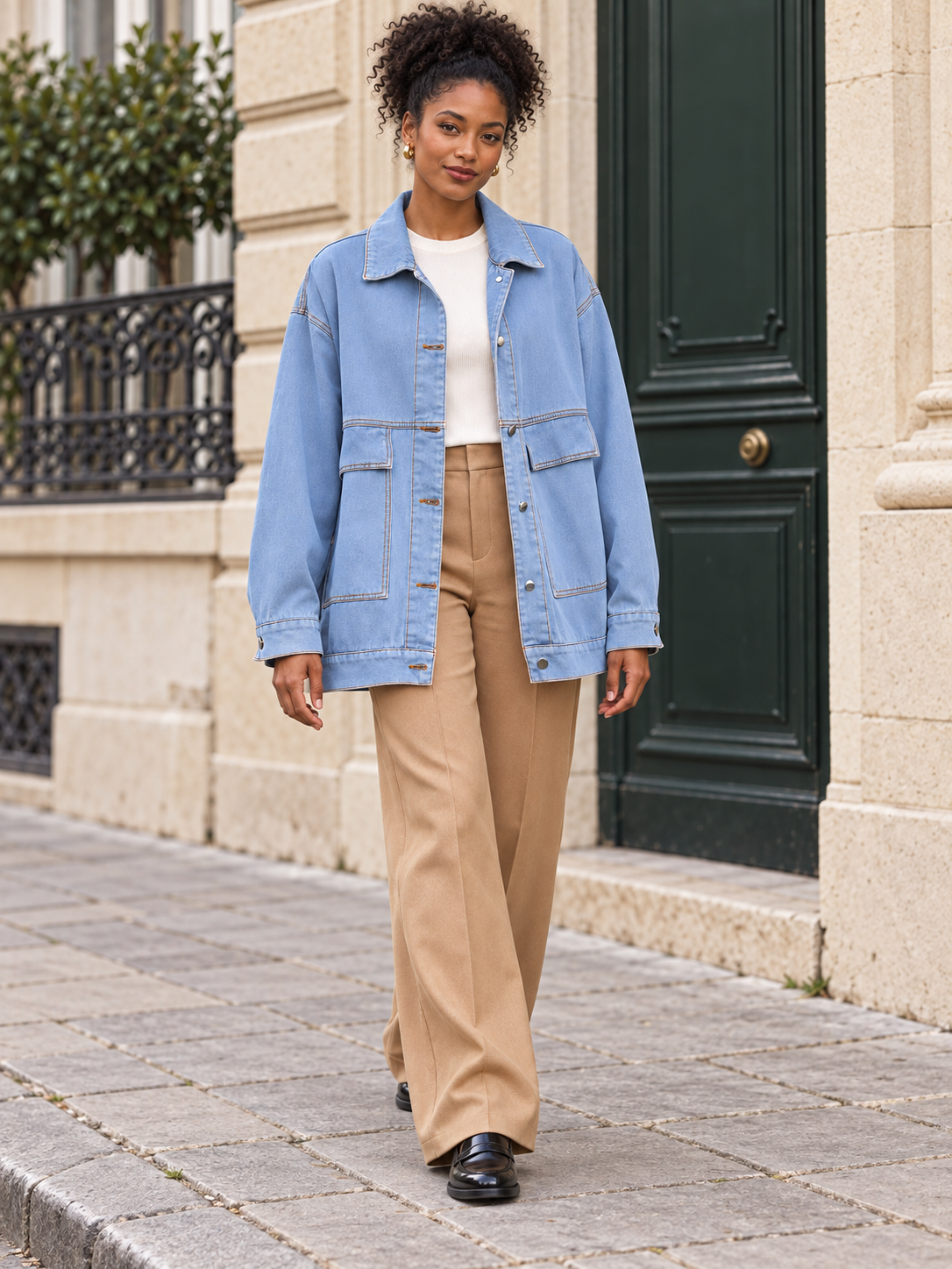 Aline — Long denim jacket with large pockets