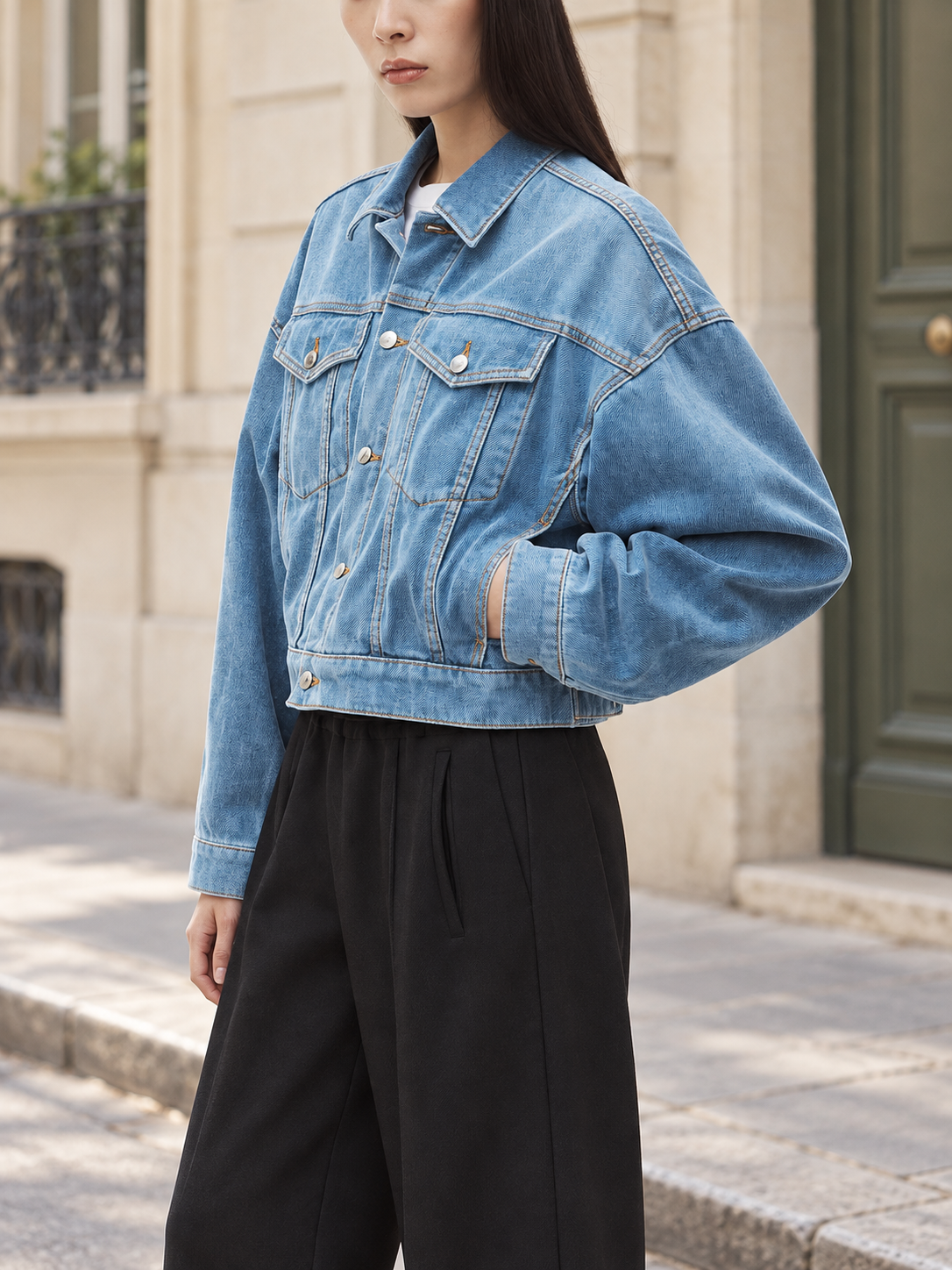 Veste courte en jean délavé — Roseline